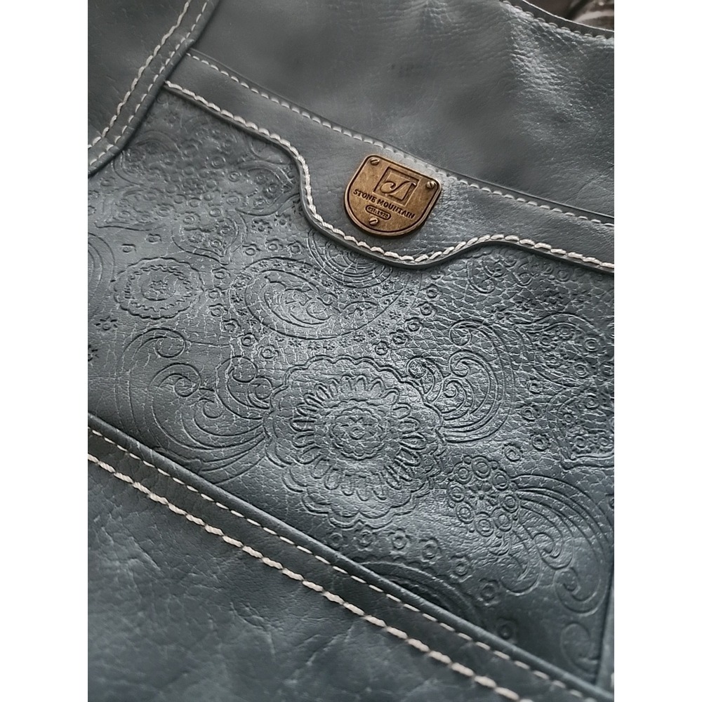 Stone Mountain Blue Paisley Embossed Shoulder Bag with Zip Closure and Pockets - Picture 6 of 9